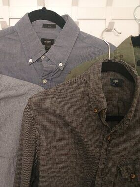 Lot of 4 J Crew slim medium button downs in blue and green misc fabrics